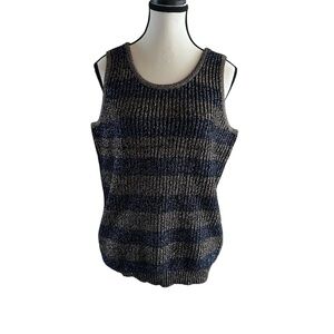 Rino Rossi Navy & Gold Ribbed Striped Sweater Vest Metallic Casual Medium